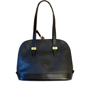 Vintage Dooney & Bourke AWL Buckle Satchel Zip Top Purse Bag Black Leather